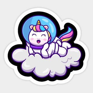 Cute Astronaut Unicorn Laying On Cloud Cartoon Sticker